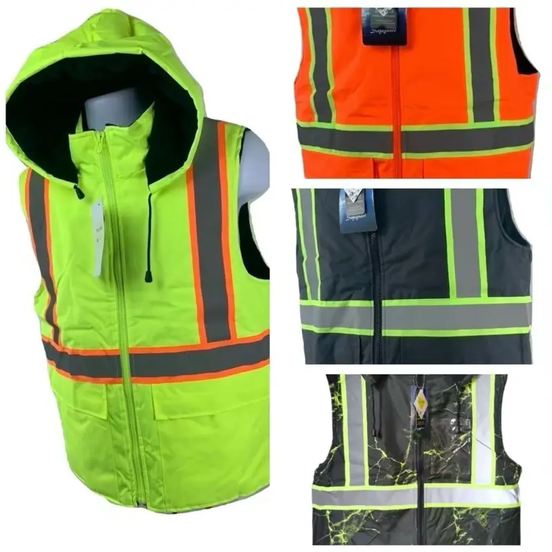 Men's High Visibility Jacket, Hooded Heavy Duty Fleece Workwear with Reflective Stripes, Winter Safety Gear