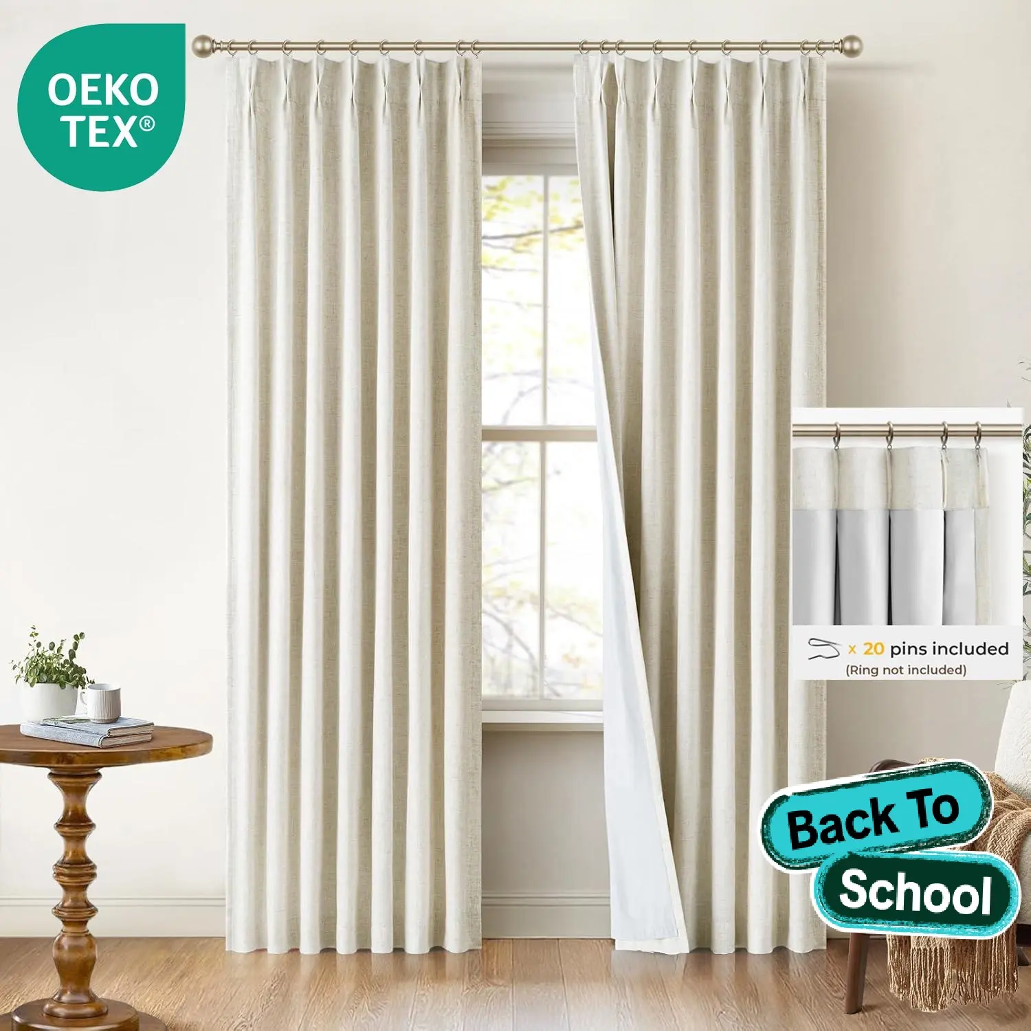 INOVADAY | Pinch Pleated Curtains-2 Panels Full Blackout Curtains For Bedroom, Linen Pleated Blackout Drapes,Thermal Black Out Pinch Pleat Drapes with Hooks,Back To School,dorm essentials,home decor,home essentials