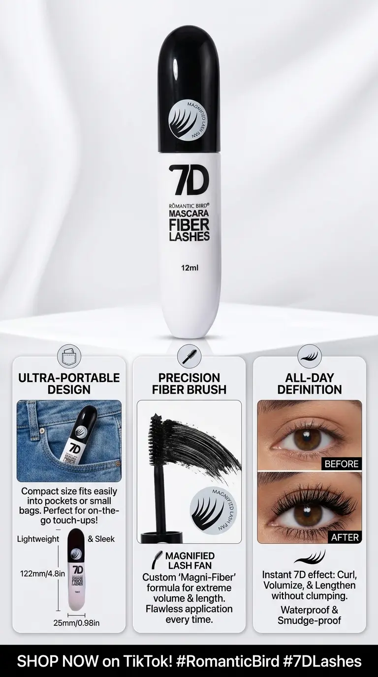 7D Silk Fiber Eyelashes Mascara for Adults - Longwear, Volume & Length Enhancing Mascara, 24-Hour Smudge-Proof Water Resistant, Buildable Spider Lash Look, Beginner Easy Application, Perfect Gift