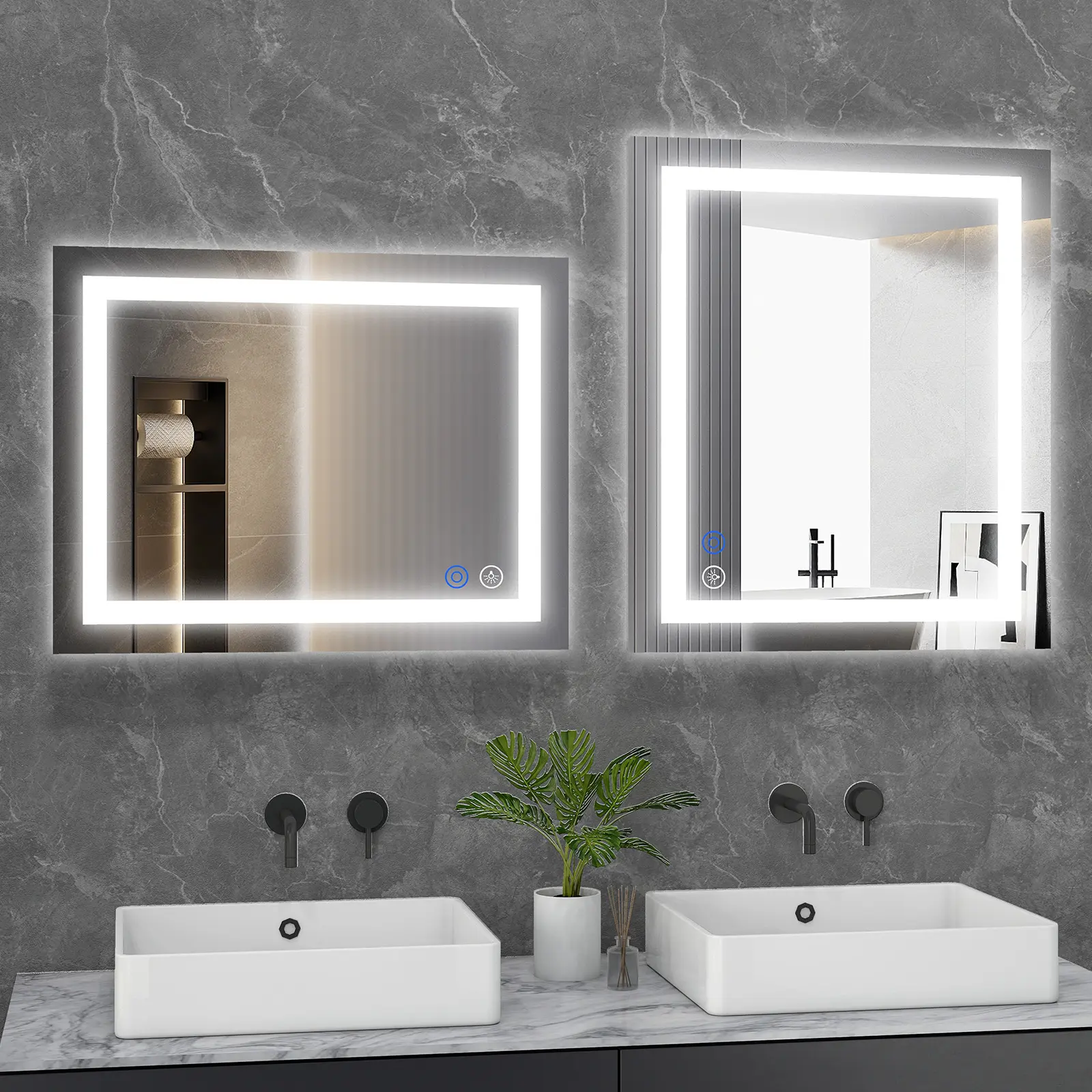LED Bathroom Mirror with Lights Anti-Fog Dimmable Backlit Front Lit Memory Function Tempered Glass Shatter-Proof Dual Illumination Adjustable Lighting