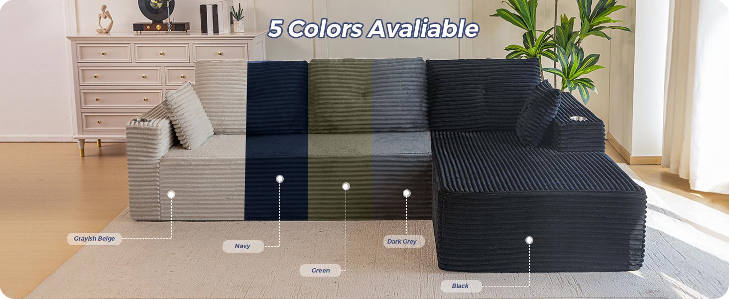 【2 Package Shipping】MAXYOYO 104" Plush Corduroy Cloud Velvet Modular Sectional Couch with L-Shape Chaise, No Assembly Required - Modern Boneless Couch for Living Room, Sofa in A Box, Oversized Sofa Sleeper with Deep Seat