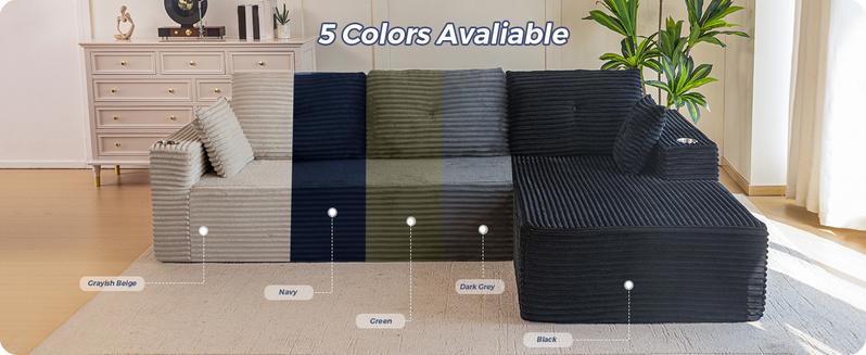 MAXYOYO 104" Plush Corduroy Cloud Velvet Modular Sectional Couch with L-Shape Chaise, No Assembly Required - Modern Boneless Couch for Living Room, Sofa in A Box, Oversized Sofa Sleeper with Deep Seat