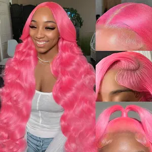 Pink Lace Front Wig Human Hair 30 Inch Hot Pink 180% Density HD Transparent Lace Frontal Glueless for Women Natural Look Seamless Hairline Vibrant Style & Color Body Wave Texture