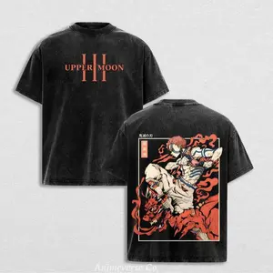 Akaza Upper Moon 3 T-Shirt, Demon Slayer Infinity Castle Arc Graphic Tee, Vintage Washed Oversized Anime Shirt, Soft Cotton Streetwear Clothes, Unisex Manga Apparel, Gift for Demon Slayer Fans