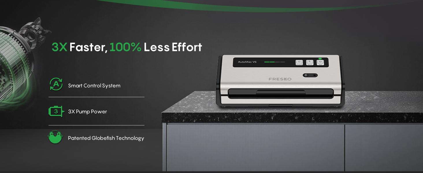FRESKO AutoMax V6 Automatic Vacuum Sealer Machine, Double Heat Seal Food Saver with Built-in Cutter & Bag Storage, Includes Bags & Rolls