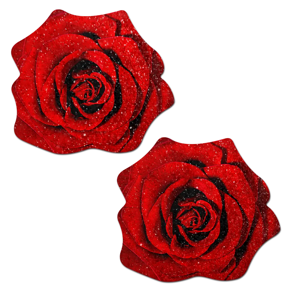 Rose: Red Glitter Velvet Blooming Rose Nipple Pasties by Pastease