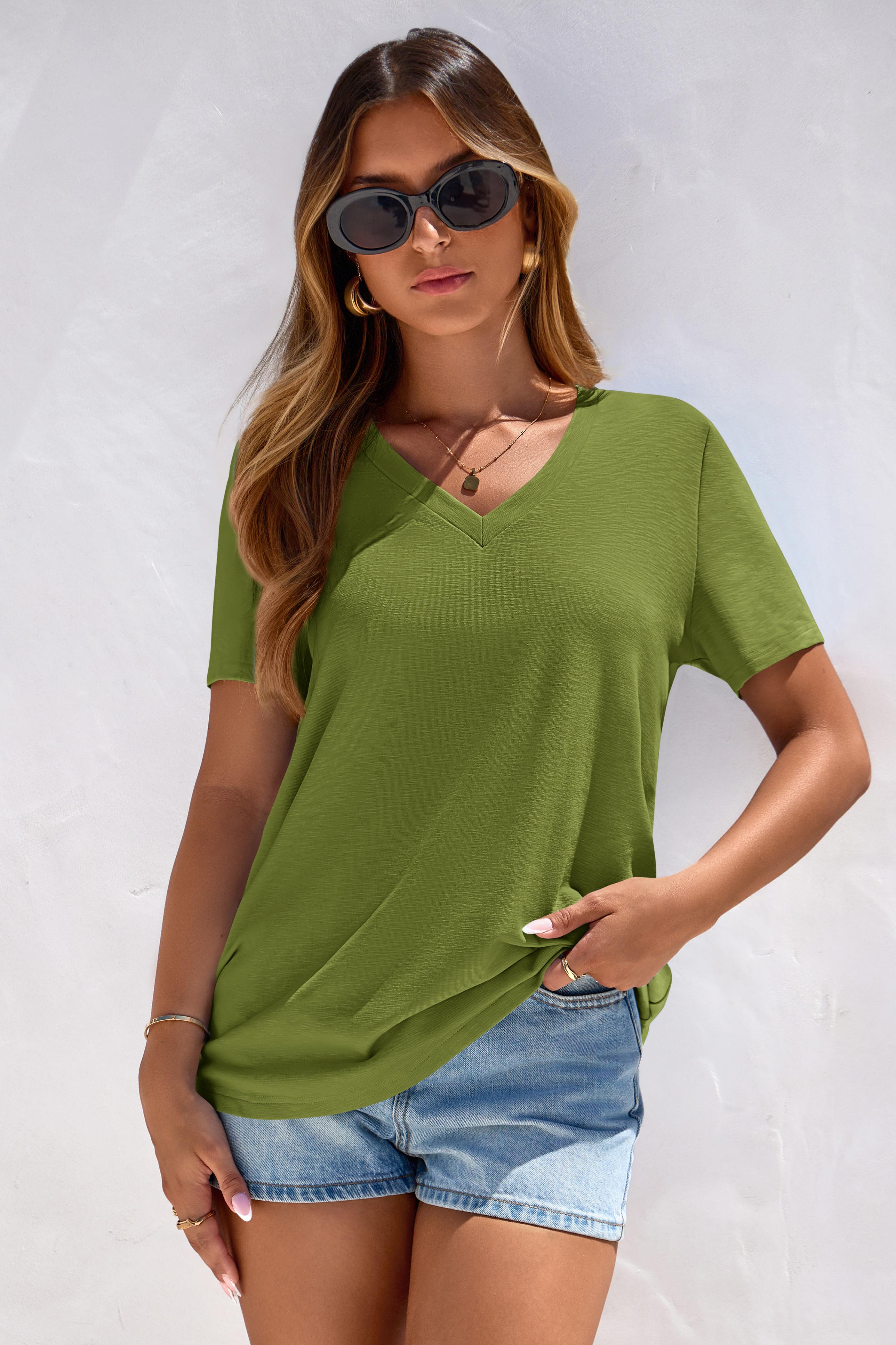 PrettyGarden Oversized Tshirts Shirts for Women Summer Tops Casual Short Sleeve V Neck Loose Basic Tees Spring Clothes