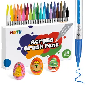 HOTU Acrylic Paint Markers 36-Color Set Large Capacity 6.6g Each Professional Brush Tip Safe User Friendly for Rock Glass Paper Fabric Wood & Coloring Books markers for coloring
