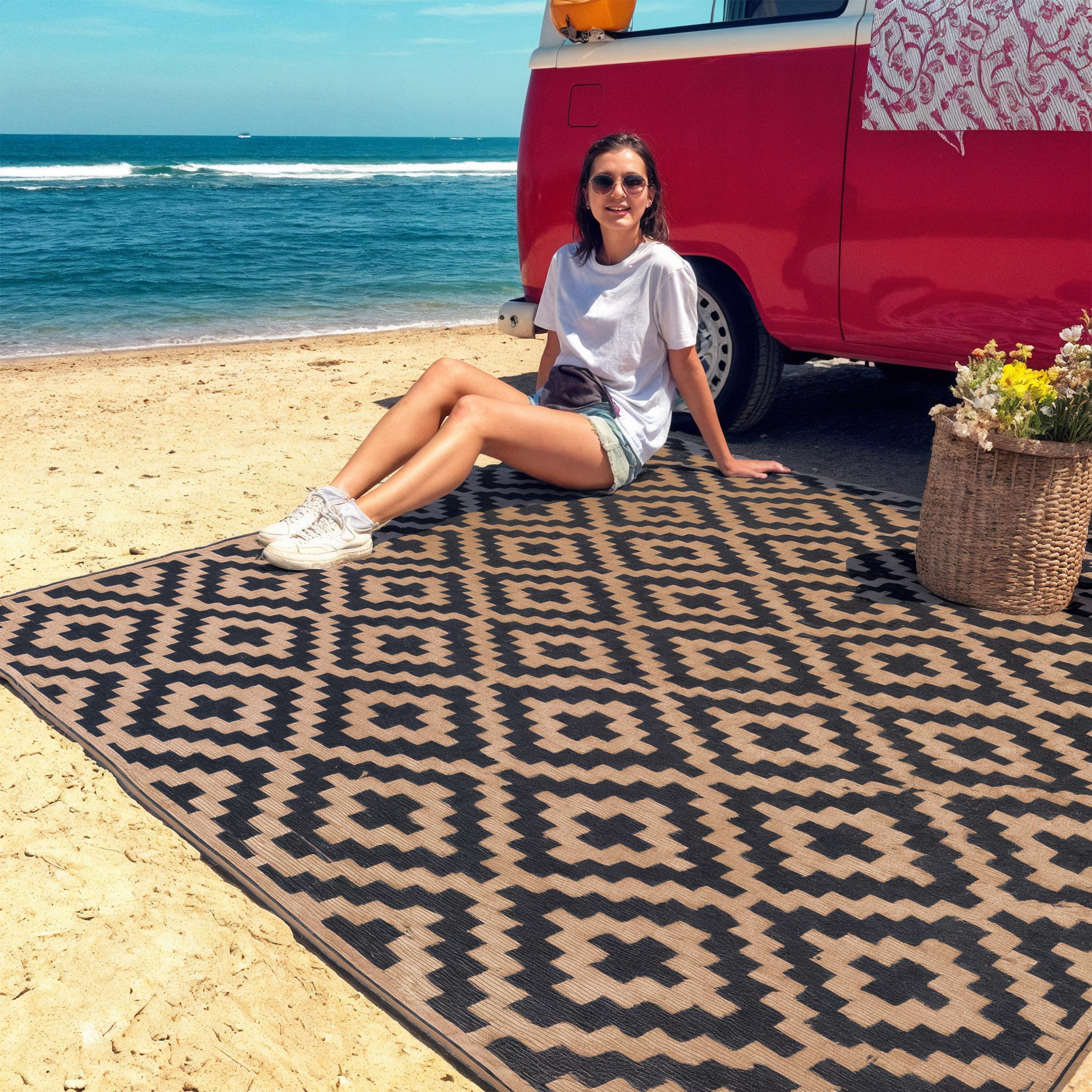 Utopia Home Waterproof Outdoor Rug – Reversible Plastic Straw Patio Rugs for Camping, RV, Deck, Balcony & Under Awning – Available in Diamond Black & Brown (9x12 ft, 6x9 ft), (9x12 ft, 6x9 ft), (9x12 ft, 6x9 ft)