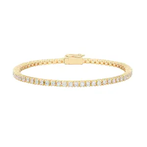 Golden Cubic Zirconia Classic Tennis Bracelet| Gold Bracelets for Women| 4mm CZ, Size 6.5-7.5 Inch