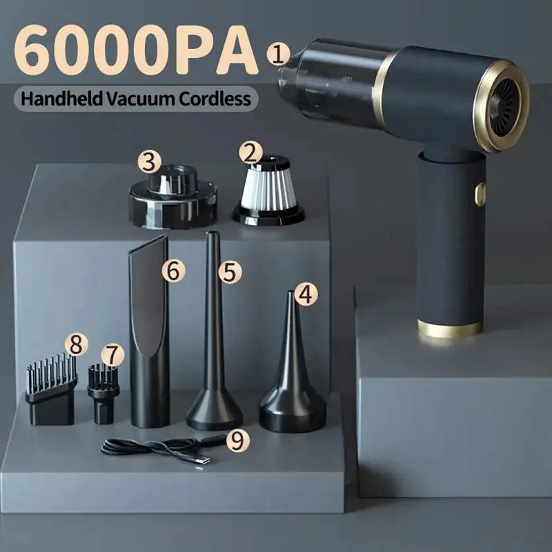 6000Pa Cordless Handheld Vacuum & Blower, Portable Car and Home Cleaner with Washable Filter and Attachments Car Cleaning Supplies Car Cleaning Agent