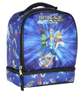 Beyblade Burst Spinner Top Anime Characters Dual Compartment Insulated Lunch Box Bag Tote 10"
