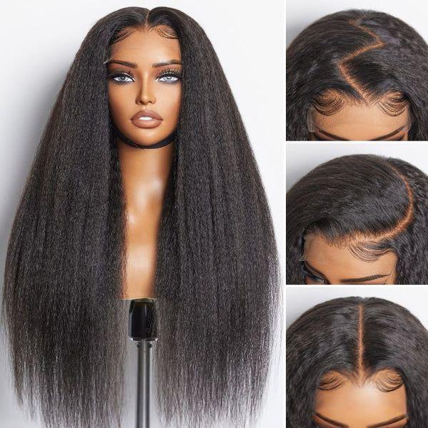 210Density Kinky Straight 13x6 Lace Front Human Hair Wigs For Women Brazilian Yaki Straight Transparent Lace Frontal Wig For Women