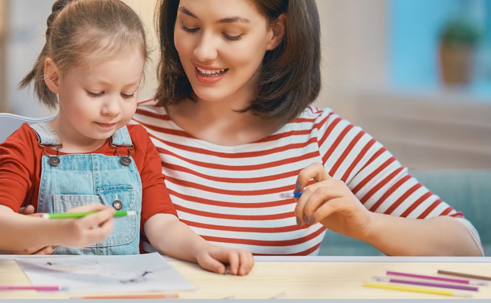 Kids Table and 6 Chairs Set, Height Adjustable Toddler Table and 6 Chair Set for Ages 2-10 for for Crafts and Study, Graffiti Desktop, Non-Slip Legs, Children Activity Table for Daycare, Classroom