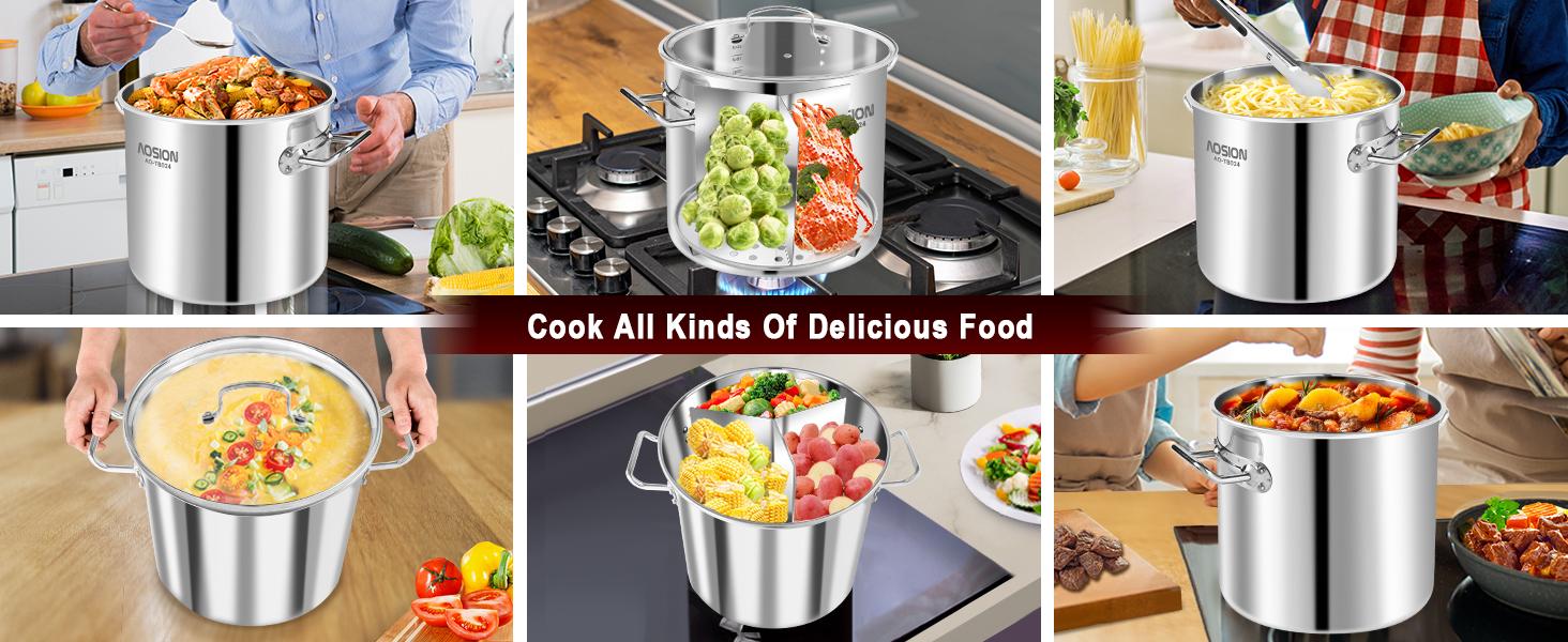 24 Quart Stainless Steel Stock Pot With Lid, 3-IN-1 Heavy Duty Tamale Steamer Pot with Visible Lid for Pasta, Soup,Large Pot for Cooking with Steam Rack,Dishwasher & Oven Safe Cookware Glass 24 Quart Stainless Steel Stock Pot With Lid, 3-IN-1 Heavy Duty Tamale Steamer Pot with Visible Lid for Pasta, Soup,Large Pot for Cooking with Steam Rack,Dishwasher & Oven Safe Cookware Glass