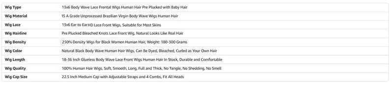 Lemoda 250% Density SKINLIKE Real HD Lace Wigs Full 13x6 Lace Frontal Wigs Brazilian Body Wave Virgin Human Hair 15A Body Wave Frontal Wig Invisible 0.1mm Ultra-thin Frayed Ends Tiny Knots