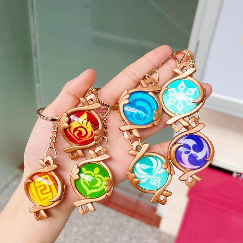 New Teyvat Vision Fontaine Water God Focalors Lyney and Lynette Keychain Luminous 7 Element Eye Of Original God Toy KeyRing