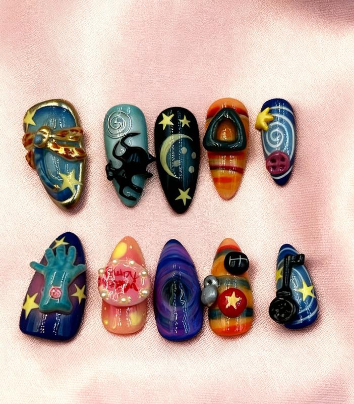 Thalomis° 100% Handmade Mystery Nail Set — Solid Design with Sticky Tabs, Nail File & Cuticle Stick, Natural Plant-Based Adhesive, Safe & Harmless Press-On Nails