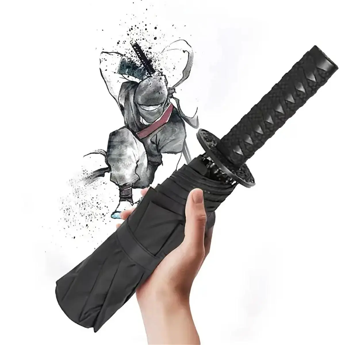 Samurai Handle Design Folding Manual Umbrella, Vintage Portable Windproof Rainproof Umbrella for Outdoor Travel, Outdoor Umbrellas, Durable and Compact for All Weather Conditions, Foldable Umbrella