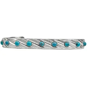Barrel Betty Western Bracelet Hand Engraved German Silver with Turquoise Stones for Everyday Wear Country Weddings & Western Reunions