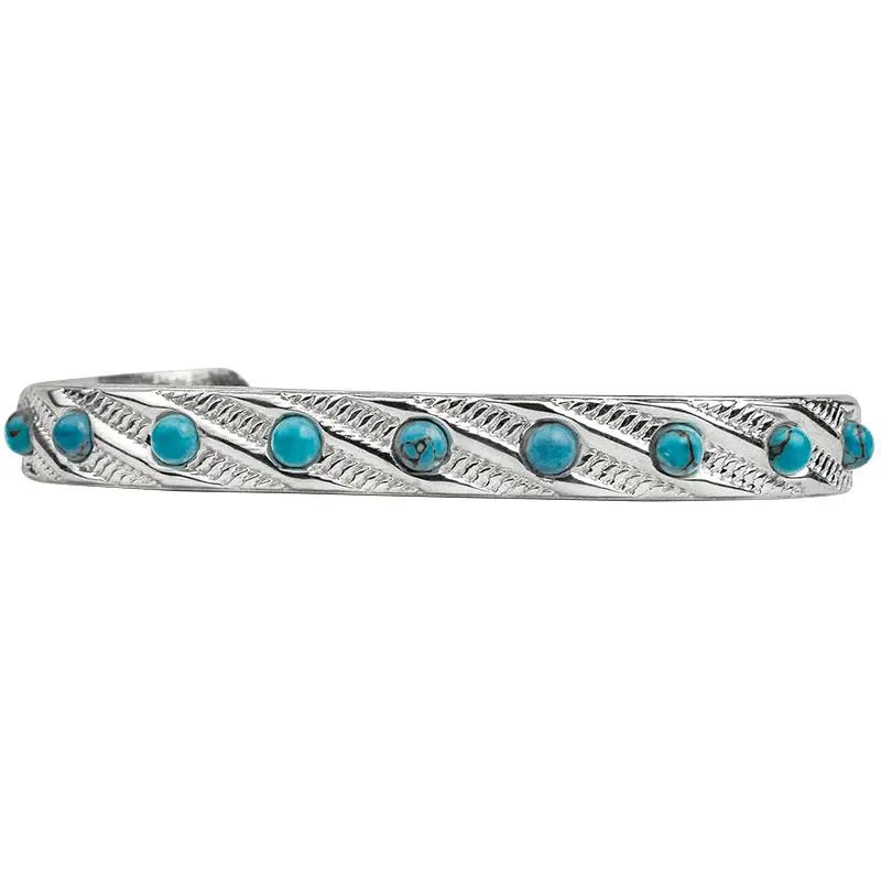 Barrel Betty Western Bracelet Hand Engraved German Silver with Simulated Turquoise Stones for Everyday Wear Country Weddings & Western Reunions