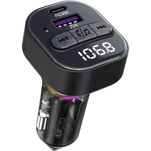 Bluetooth 5.3 FM Transmitter for Car, Bluetooth Car Adapter with Type-C PD(30W) Car Charger and QC3.0 USB Port, Wireless FM Radio Transmitter, Support MP3 Player, Ha