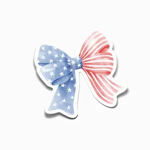 Preppy American Flag Sticker Decal | Preppy Bow Sticker | Patriotic Fag | Water Bottle Sticker, Laptop Water Bottle Decal Sticker