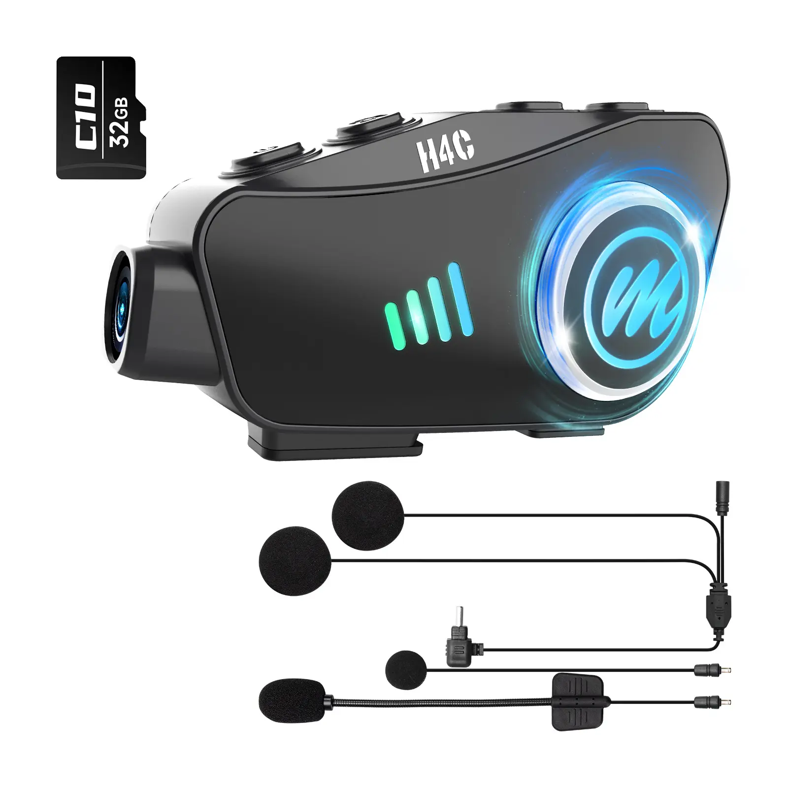 Moman H4C Motorcycle Helmet Headset with Built-in HD 1080P Camera, HD 1080P Ride Recording, 120° Wide Angle, 360° Shooting, 32G TF Card, HiFi Speakers, AI Voice Assistant, Wireless Head-Mounted Audio Device