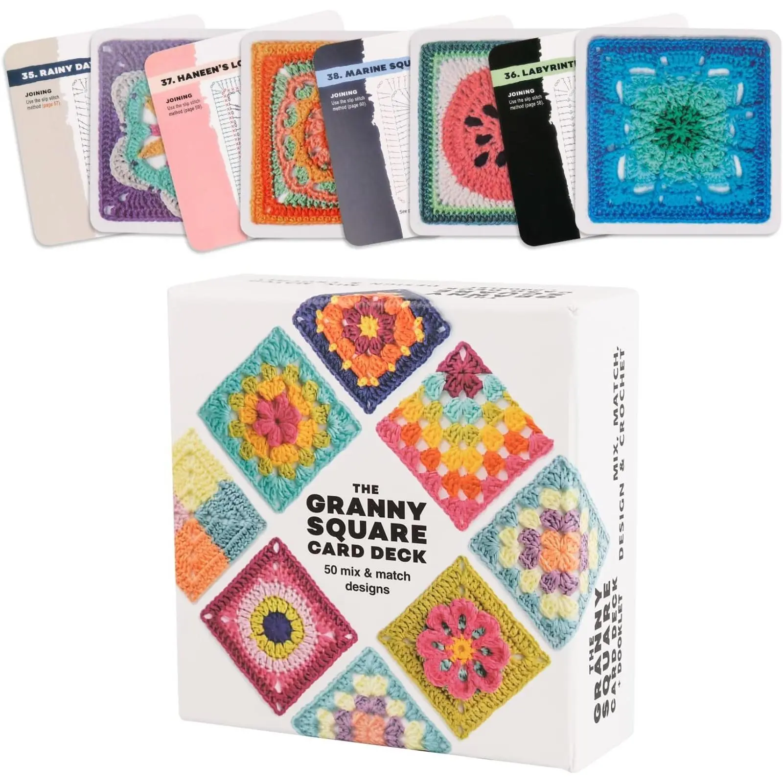 The Granny Square Card Deck - 50 Mix & Match Designs, Floral Pattern Crochet, Crochet Kit for Beginners,Crochet Granny Squares Book, Crochet Kit for Beginners，The Granny Square Card Deck, Craft