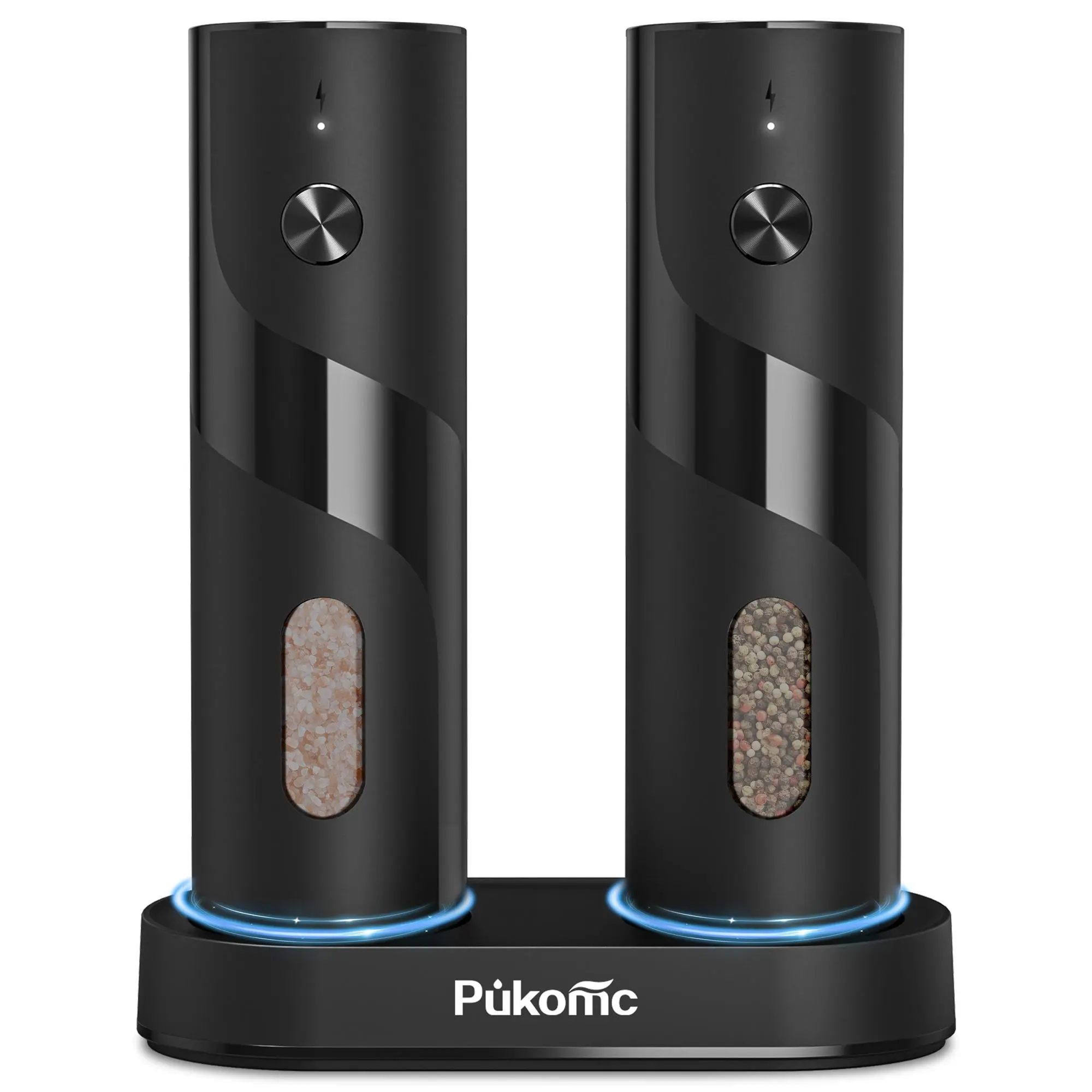 Pukomc Electric Salt & Pepper Grinder Set - Rechargeable, Adjustable Coarseness (5 Levels), 360° Rotation, Fast Charge (<2H), One-Hand Operation - Kitchen Must-Have Modern Kitchenware Seasoning Black Utensils summerwins