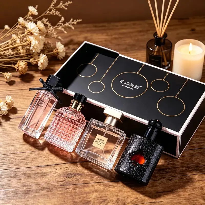 Mini Fragrance Sampler Gift Sets for Women & Men, 4-Pack Eau De Parfum with Floral & Woody Notes, Ideal Christmas & Valentine's Day Gifts for Partners, Mini Gift Sets