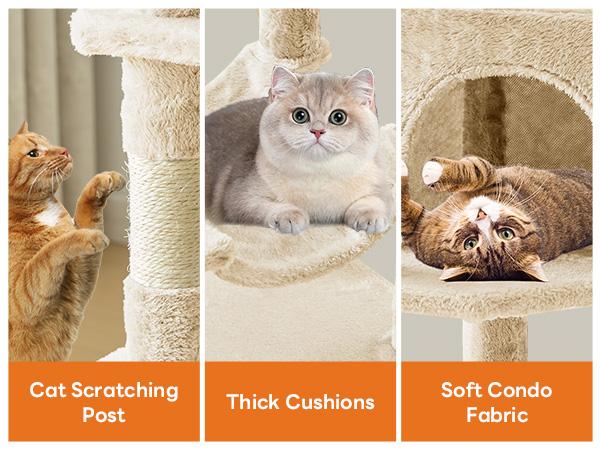 Cat Tree Tower, Multi-Cat Climbing Tower with Condo, Natural Sisal Scratching Posts, Extended Platform, Hammock, Pet House for Indoor Cats and Kittens Play Cat Tree Tower, Multi-Cat Climbing Tower with Condo, Natural Sisal Scratching Posts, Extended Platform, Hammock, Pet House for Indoor Cats and Kittens Play