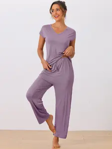INSPIRE CHIC Women's Short Sleeve Modal Casual Set Pajama 2 Piece Loungewear Long Pants Sweatsuit