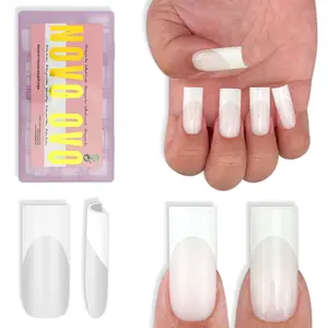 NOVO OVO Medium Square French Tip Nail Tips, Extra Thick Soft Gel Tips Full Cover, 180Pcs Milky White Pre-Etched False Nails (Need Builder Glue Gel & Top Coat), 15 Sizes Press on Nail Extension Kit