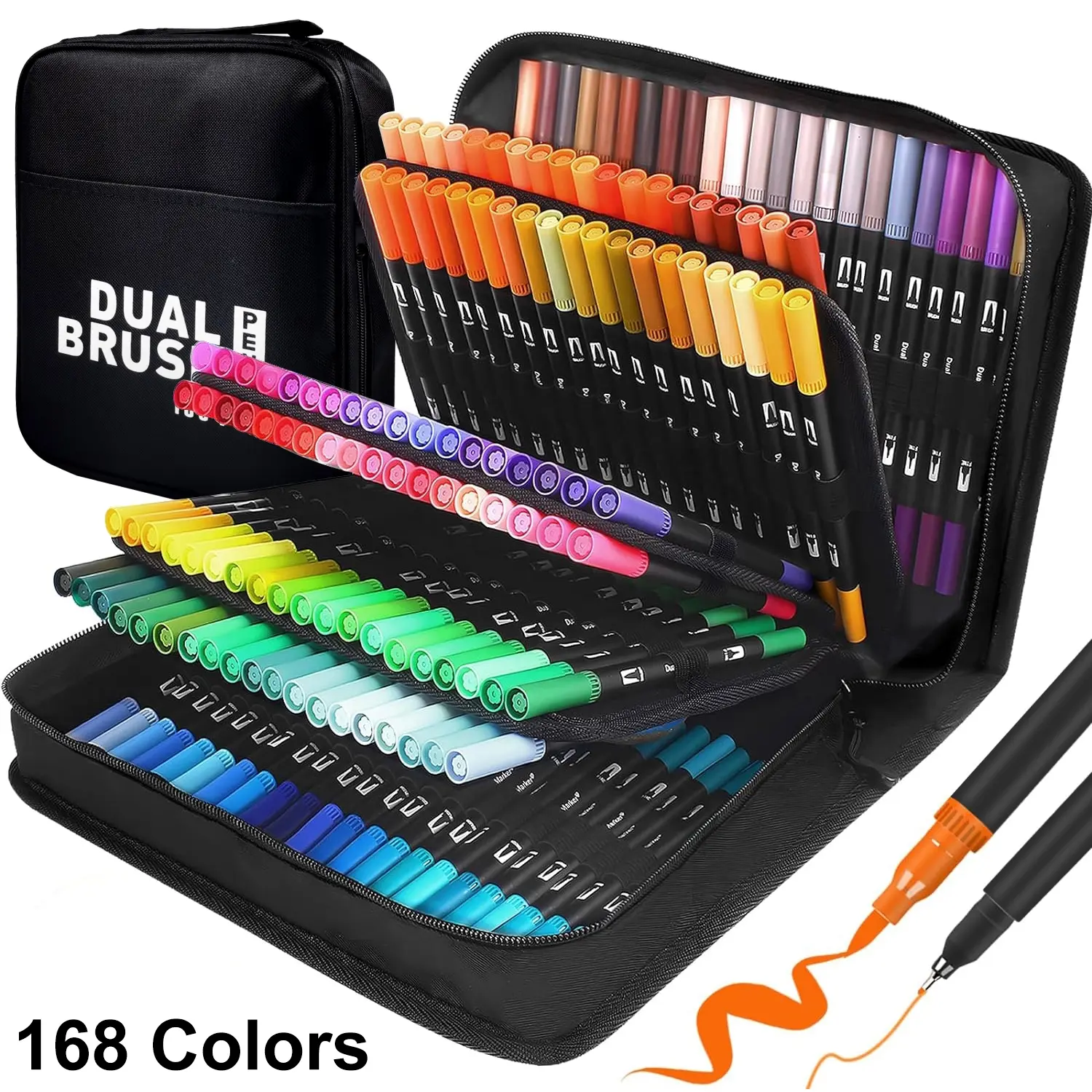 72/120/168pcs Dual-Tip Art Brush Set - Dual Tip Markers, Comfortable Grip, Portable Pouch Kit, Hand Painted Design for Artists and Hobbyists as Professional Art Drawing Supplies, Art Materials, Artist Bundle Art Kits