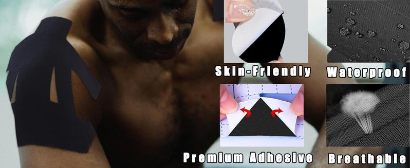 10 Kinesiology Tape for Shoulder Pain Relief Pre Cut Sports Waterproof Breathable Enhance Elastic Kinesiology Athletic Tape for Shoulder Support and Muscle Baseball Sports(Black)  Boxing Wrap Breathable Hypoallergenic Latex-Free Tap Shoulder Stabilite bac