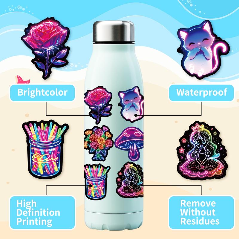 Neon Stickers 50pcs Trendy Hot-Selling 4 Series Waterproof DIY Stickers for Laptops Water Cups Phone Cases Personalized Expression