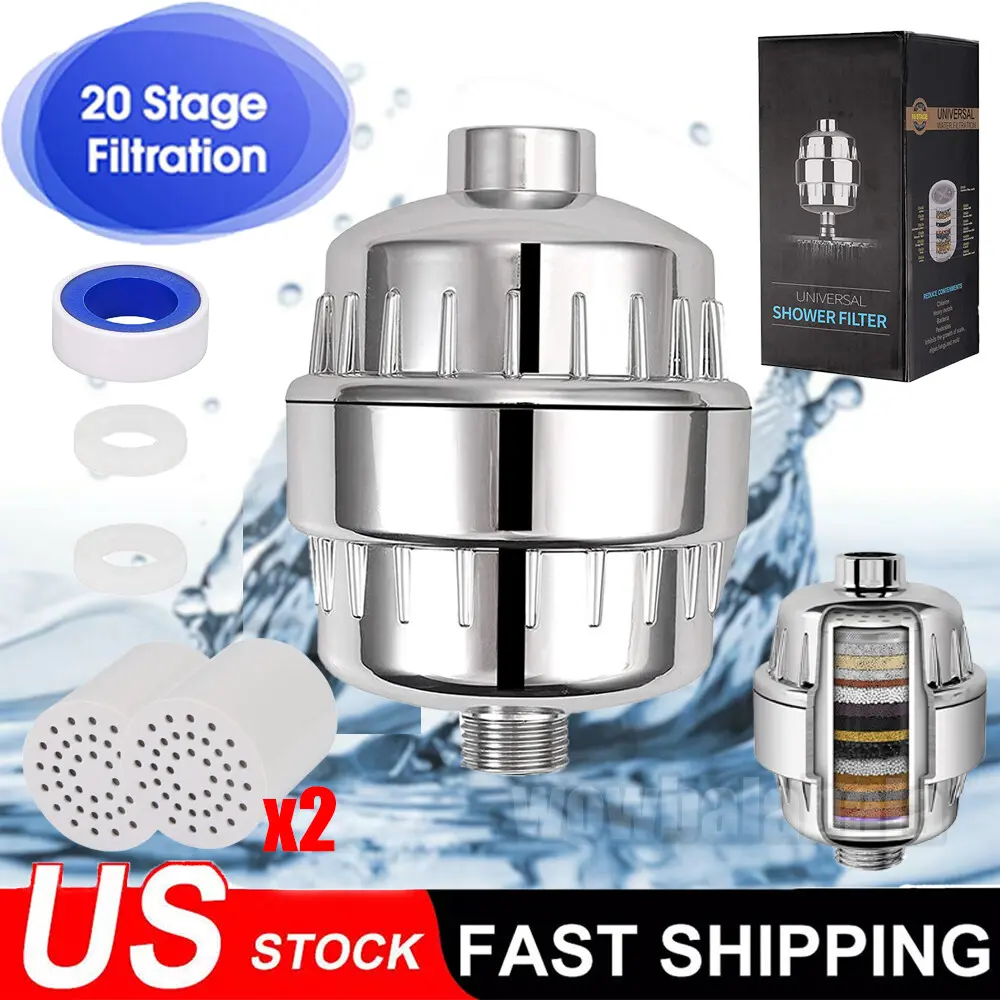 Compact Design Shower Head with Filter, 15-Stage Chrome Media Model (83mm×83mm×120mm), 1/2" Thread, 13000-Gal Alkaline Mineralized Purifier with Ceramic Balls, Adjusts Water Ion Balance, For Hard Water/Municipal Supplies (5-80°C), Easy Daily Maintenance