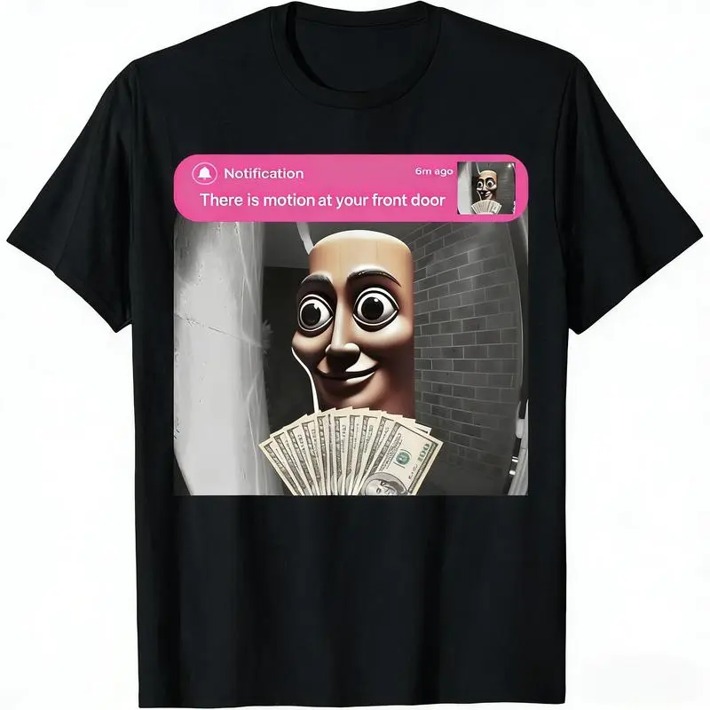 Men's Short-Sleeved T-Shirt - TungTungTung Doorbell Meme Print, Funny Front Door Motion Design, Casual Menswear Tops, Playful Look