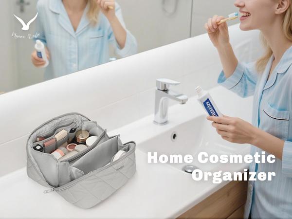 [NEW IN] HYNES EAGLE Travel Makeup Bag for Women, Water Repellent Puffy Quilted Cosmetic Organizer Pouch, Portable Wide Open Toiletry Bag for Toiletries & Brushes, Large Capacity Travel Makeup Case Black Friday