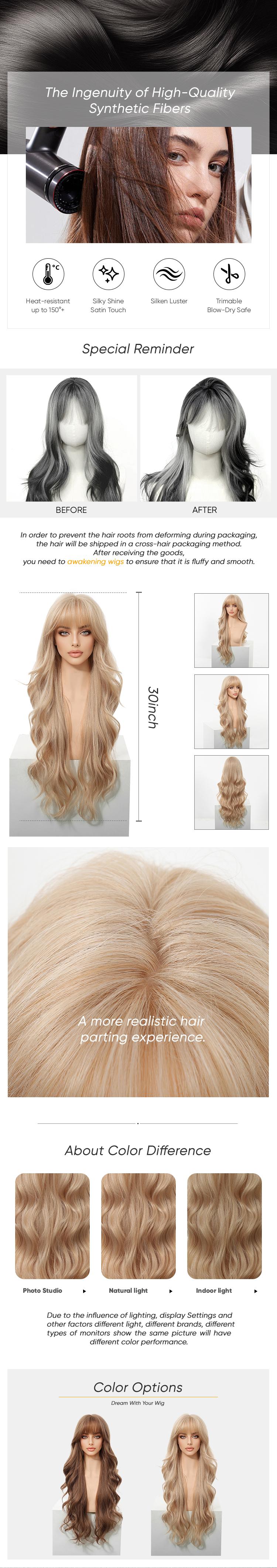 Stella H-DWY Long-length Wavy  Realistic Large Area Scalp Glueless Synthetic Wig for Women 30 Inches