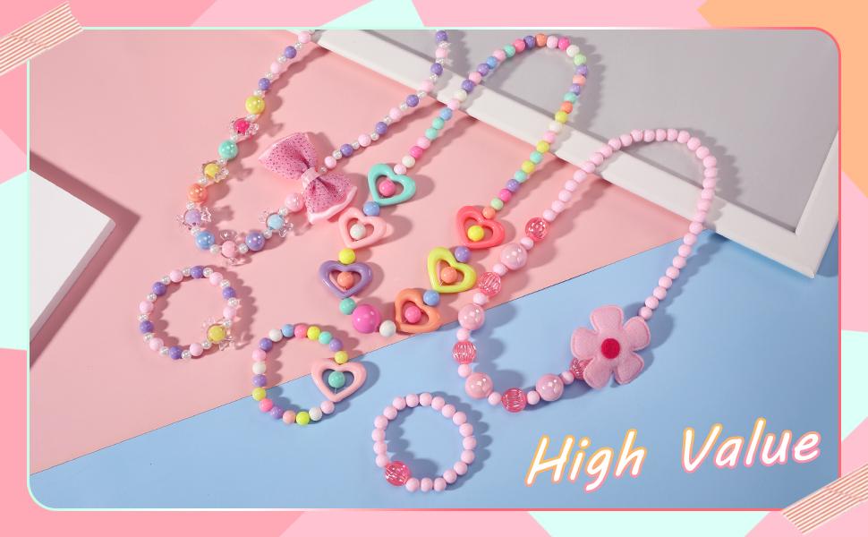 PinkSheep Kids Classic Jewelry - 6 Sets of Beaded Necklaces & Bracelets for Girls, Versatile Accessories for Various Occasions