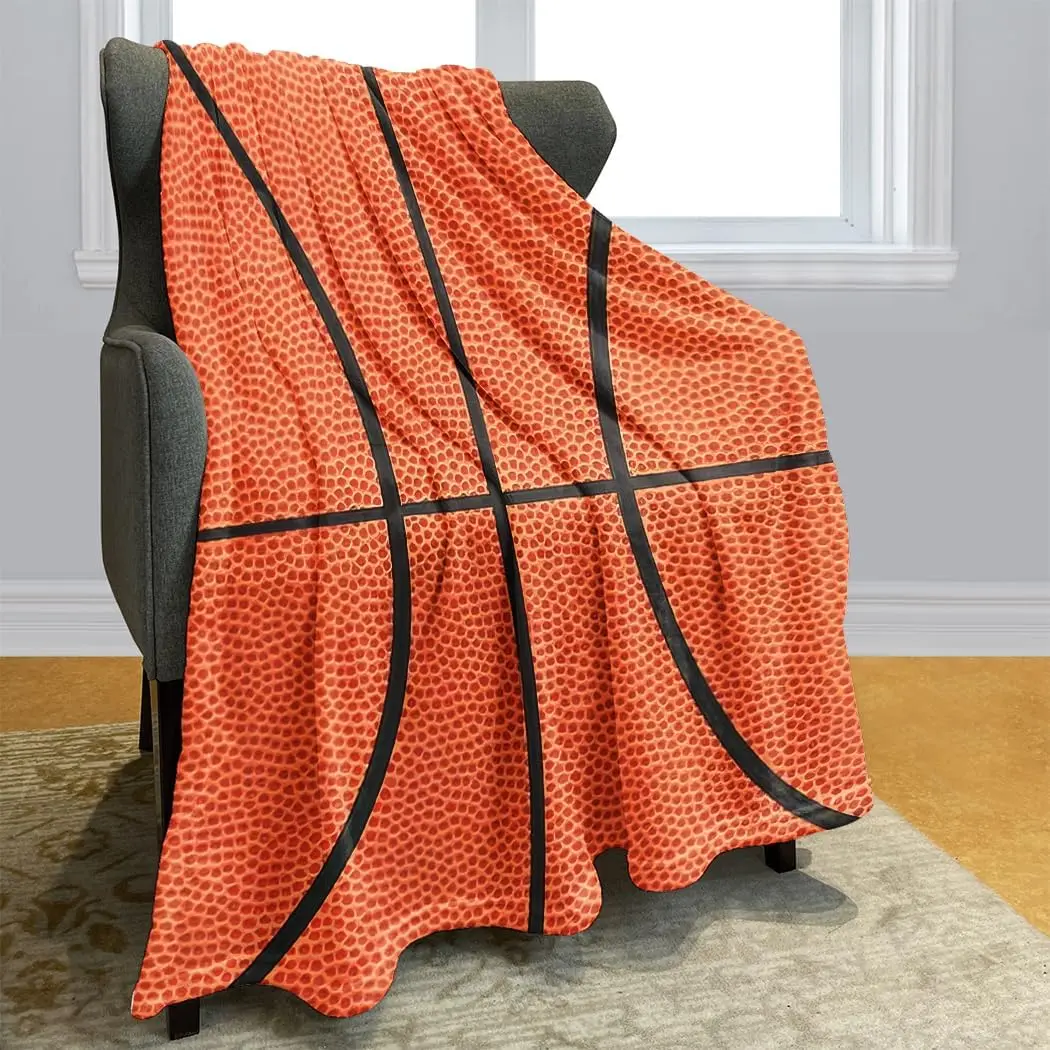 Basketball Texture Print Blanket - Soft, Classic, Machine-Washable Throw for Basketball Enthusiasts, Ideal Home Bedding Accessory for Sports-Themed Room Decor, Living Room & Office Display