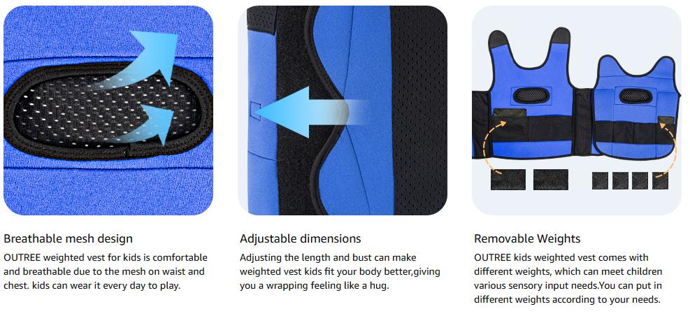 OUTREE Adjustable Weighted Vest for 3+ Years Old Kids with Sensory Needs, Compression Vest for Kids with ADHD and Autism