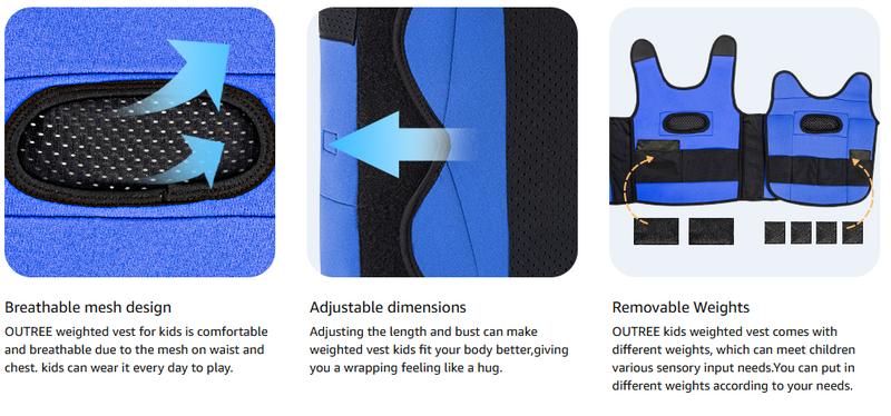 OUTREE Adjustable Weighted Vest for 3+ Years Old Kids with Sensory Needs, Compression Vest for Kids with ADHD and Autism