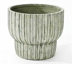 LuxenHome Distressed White w/ Green 16.1" Round Cement Planter