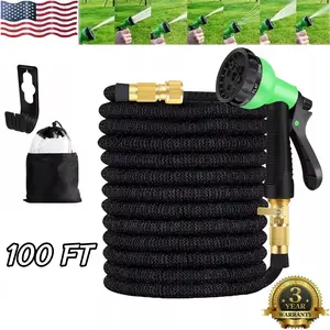 Hose Expandable Garden Hose with 8 Function Nozzle, 100FT - Lightweight Retractable Garden Hose, Water Hose - No-Kink Flexibility, 3/4 Inch Solid Brass Fittings and Double Latex Core