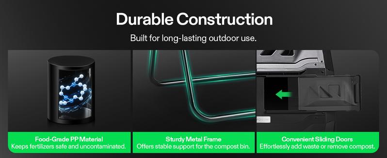 VIVOSUN Outdoor Tumbling Composter Dual Rotating Batch Compost Bin, 43 Gallon Black Door