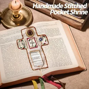 Pocket Shrine with Silver Cross Included Inside Prayer Pocket