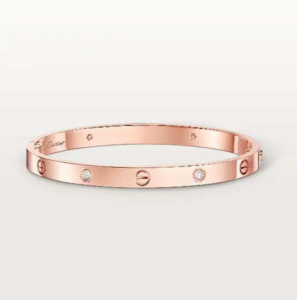 Pre-owned Cartier LOVE Bracelet Classic Model, 4 Dias Rose Gold, Full Set